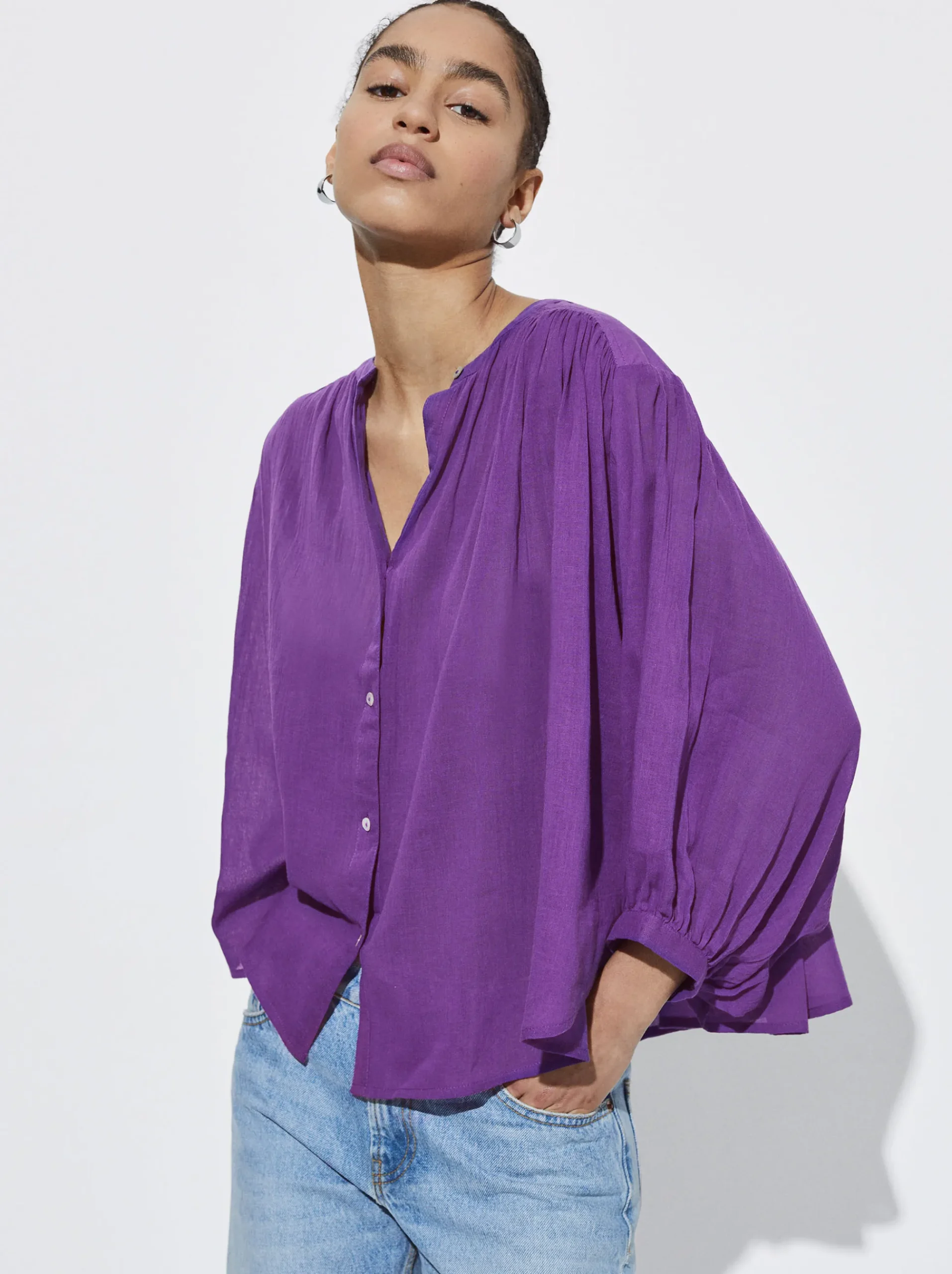 Cotton Shirt With Puffed Sleeves|Parfois Best Sale