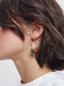 Flower And Resin Hoop Earrings|Parfois Outlet