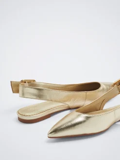 Leather Slingback Ballerinas|Parfois Flash Sale
