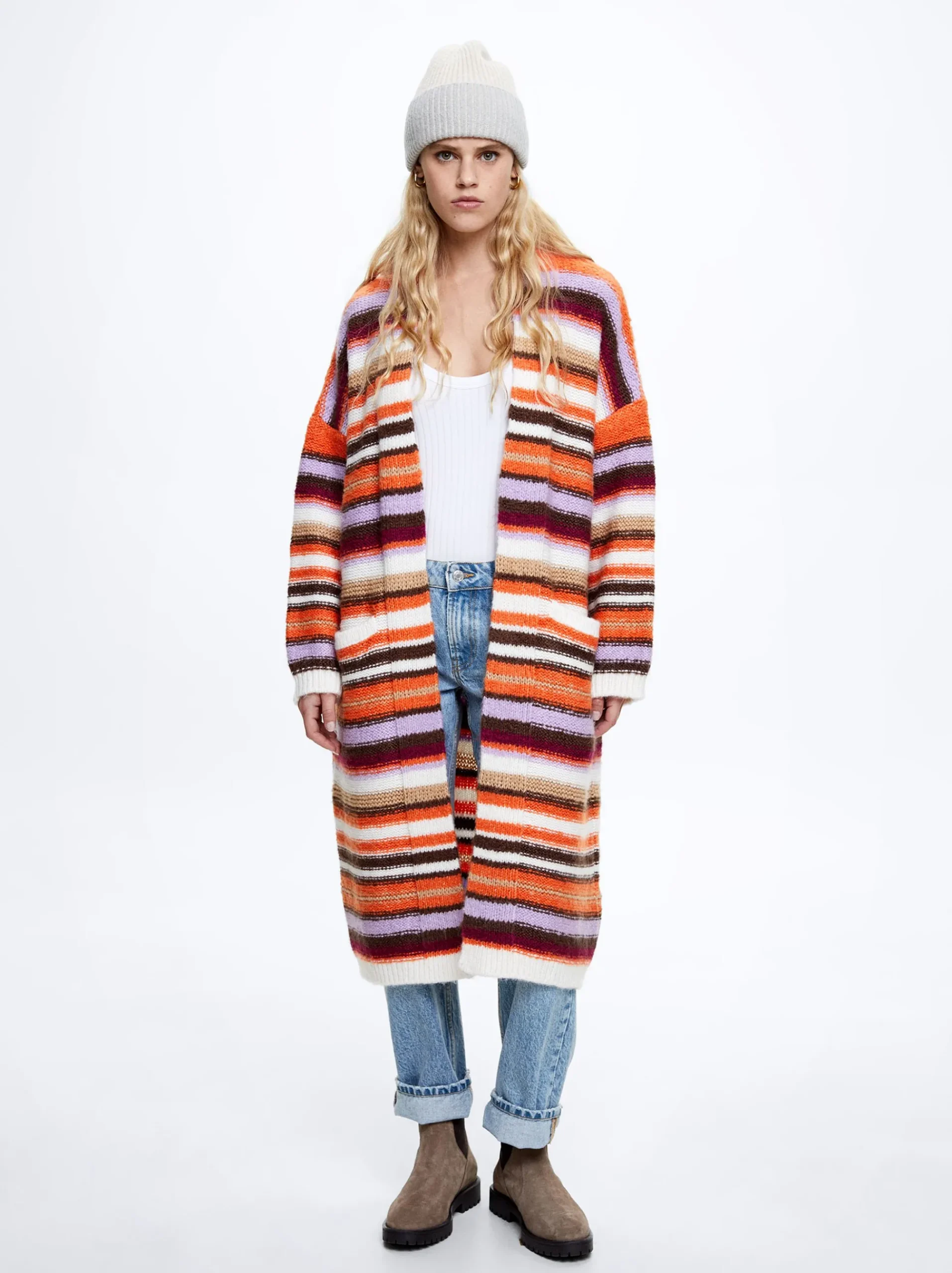 Long Knitted Cardigan With Pockets|Parfois Sale