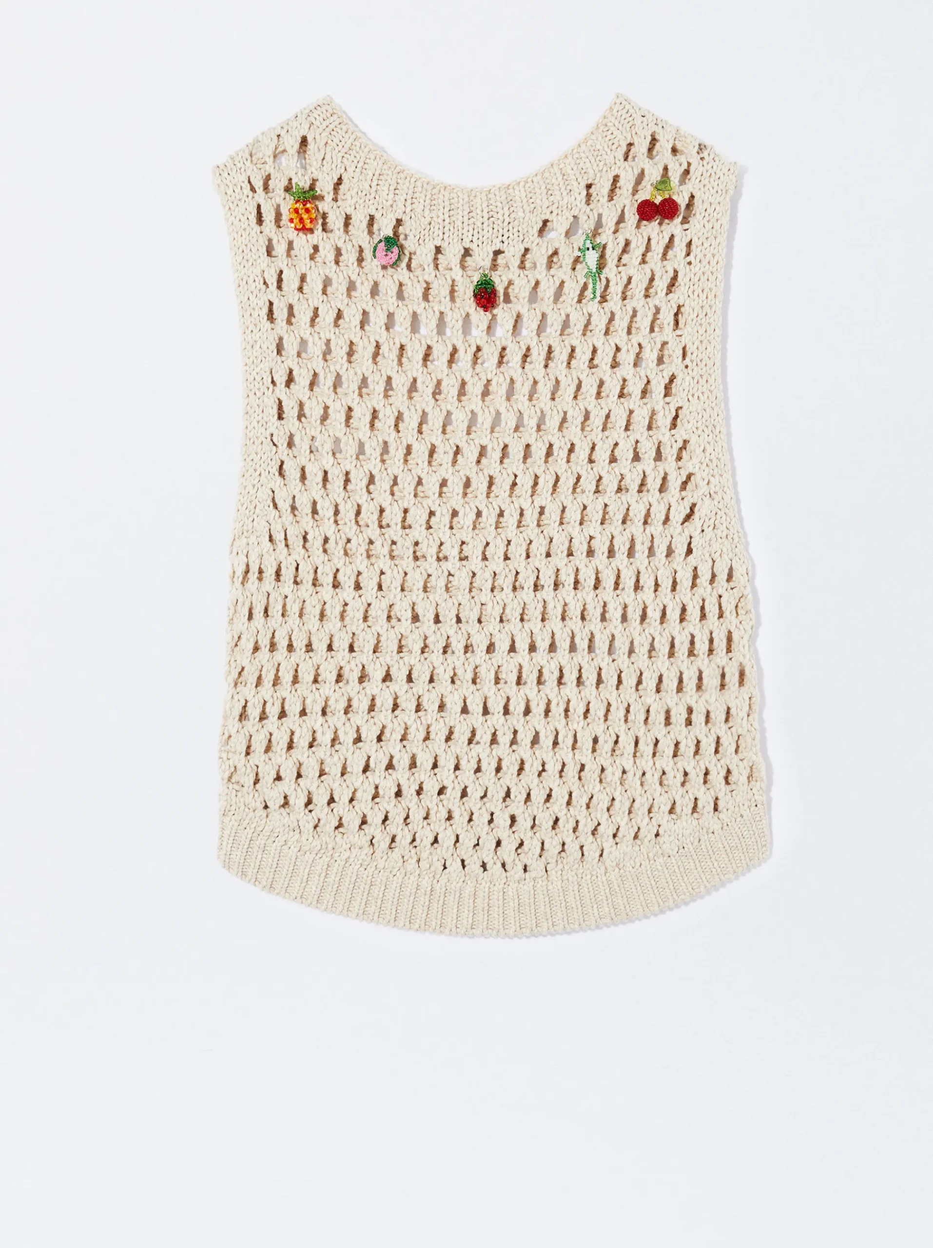 Open Knit Vest With Appliqus|Parfois Flash Sale