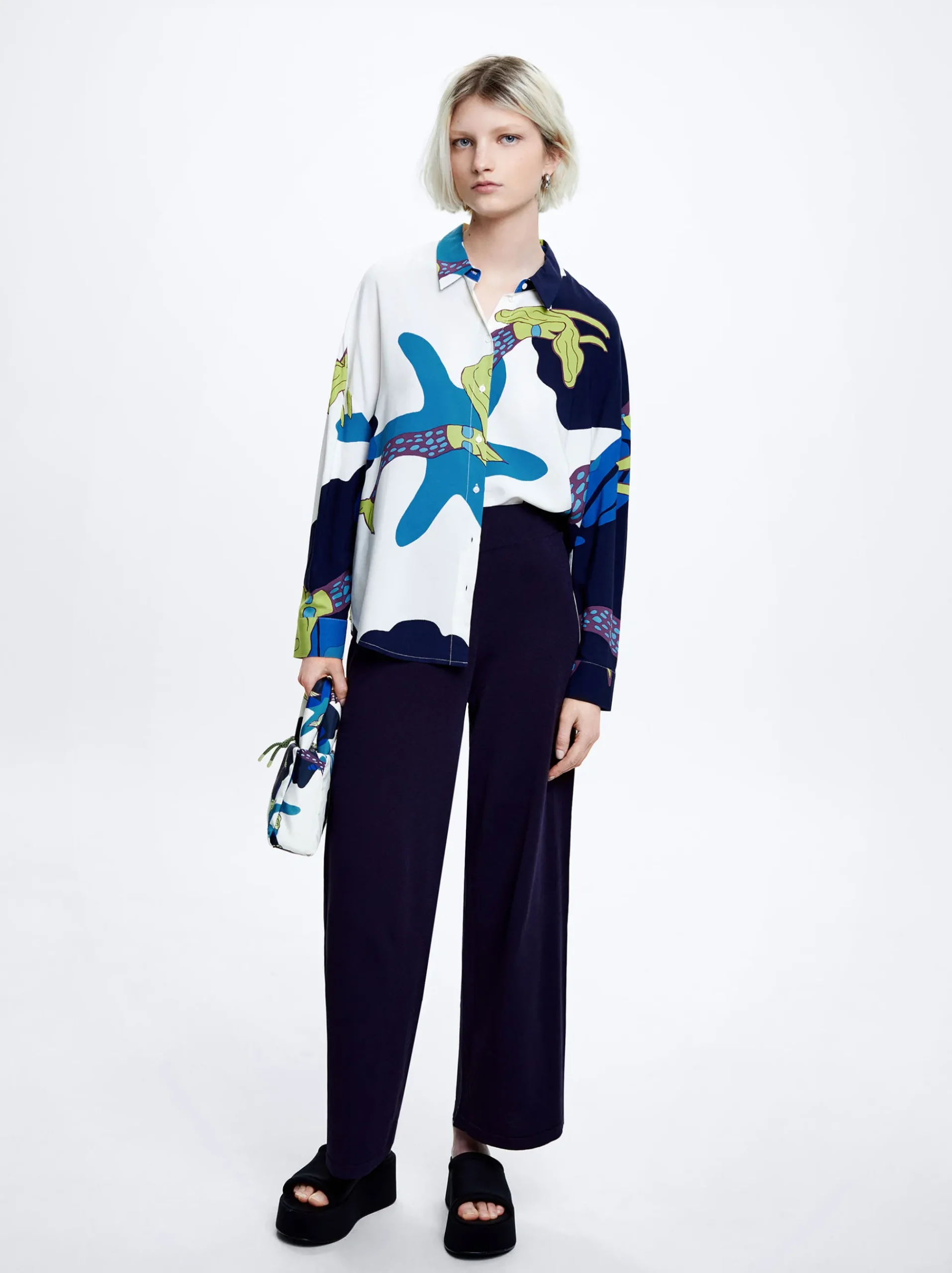 Printed Loose-Fitting Shirt|Parfois Fashion
