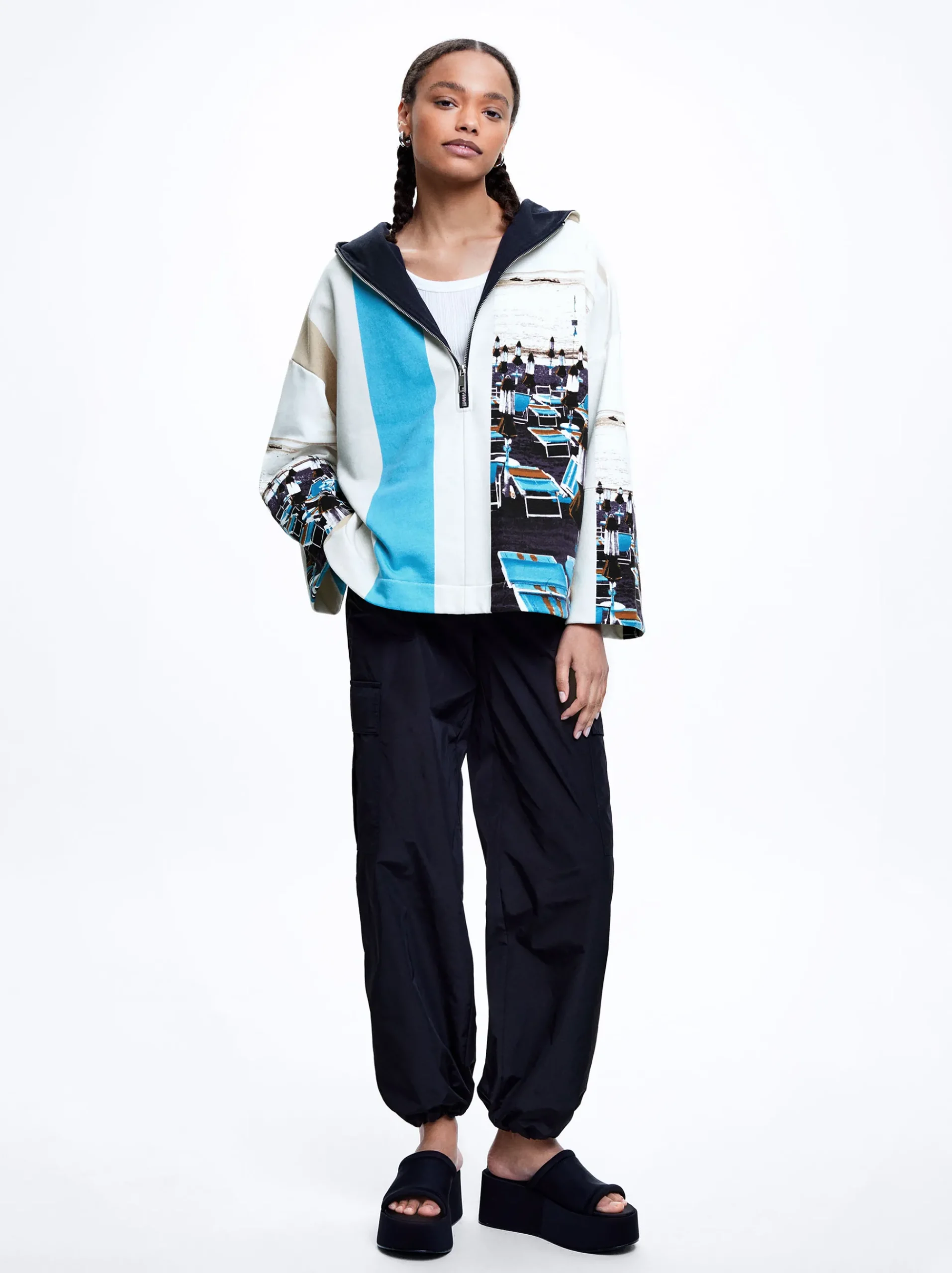 Printed Sweater With Hood|Parfois Shop