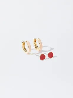 Set Of Enamel Earrings|Parfois Flash Sale
