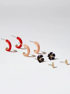 Set Of Hoop Earrings With Flowers|Parfois Cheap
