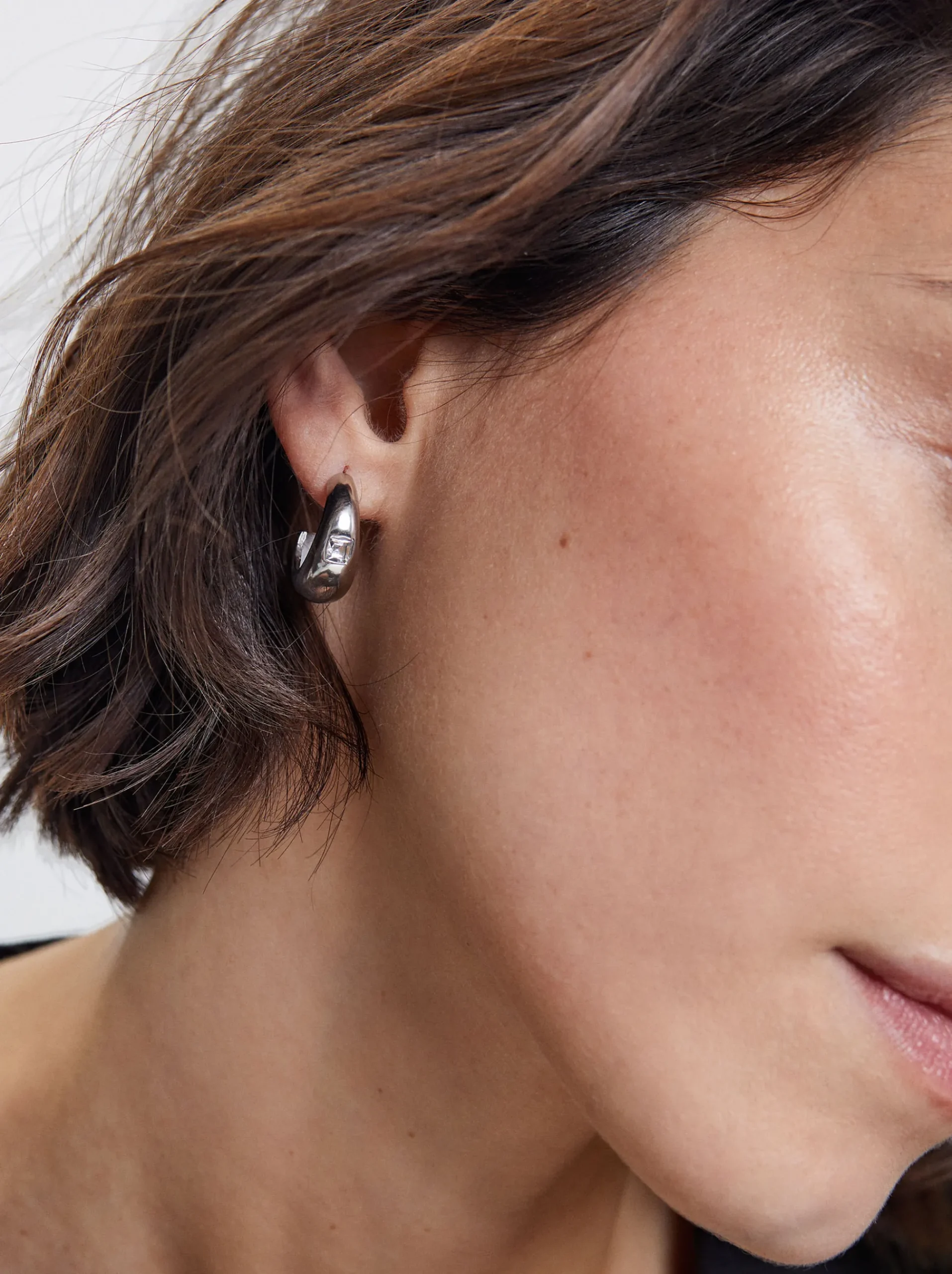 Stainless Steel Crystals Hoop Earrings|Parfois Sale