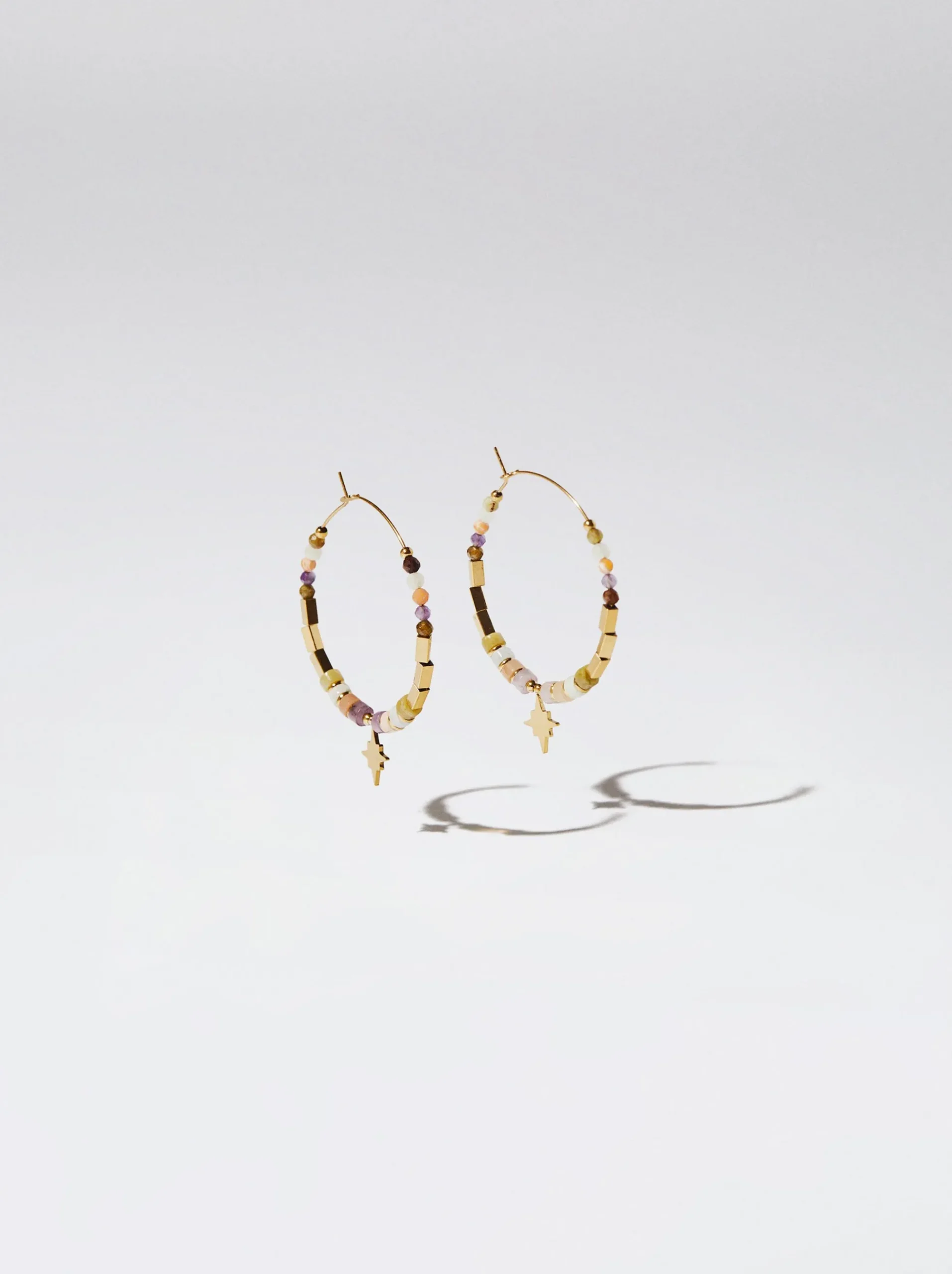 Stainless Steel Hoops With Semiprecious Stone|Parfois Flash Sale