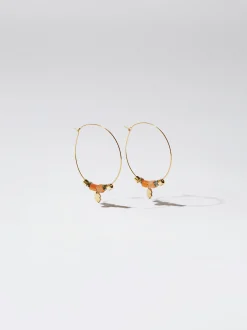 Stainless Steel Hoops With Semiprecious Stone|Parfois New