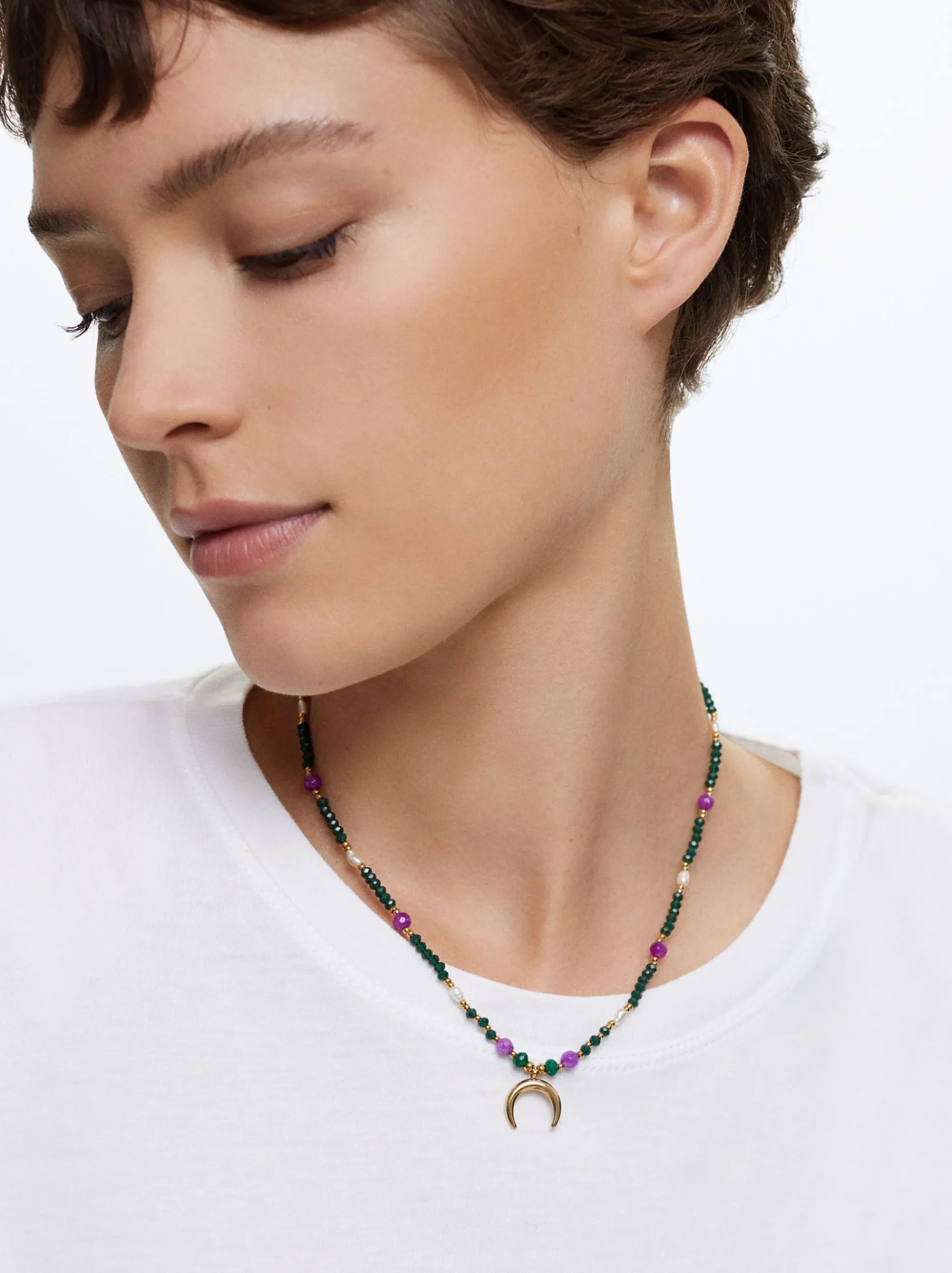 Steel Necklace With Semiprecious Stone|Parfois Fashion