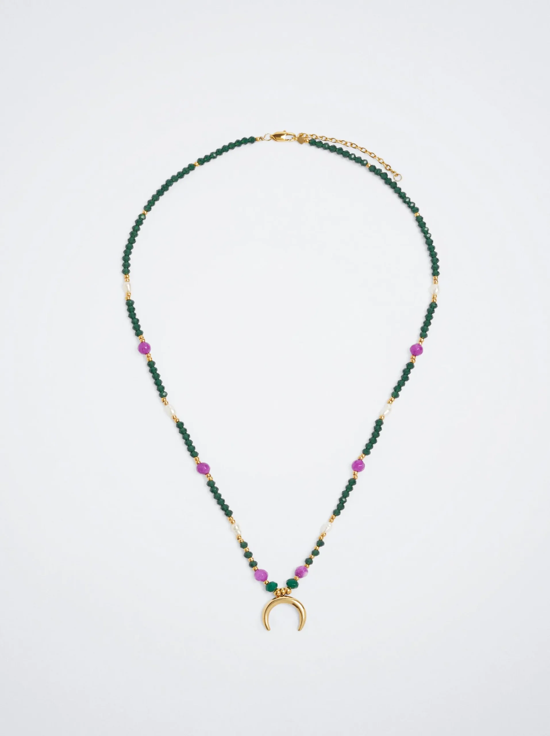 Steel Necklace With Semiprecious Stone|Parfois Fashion