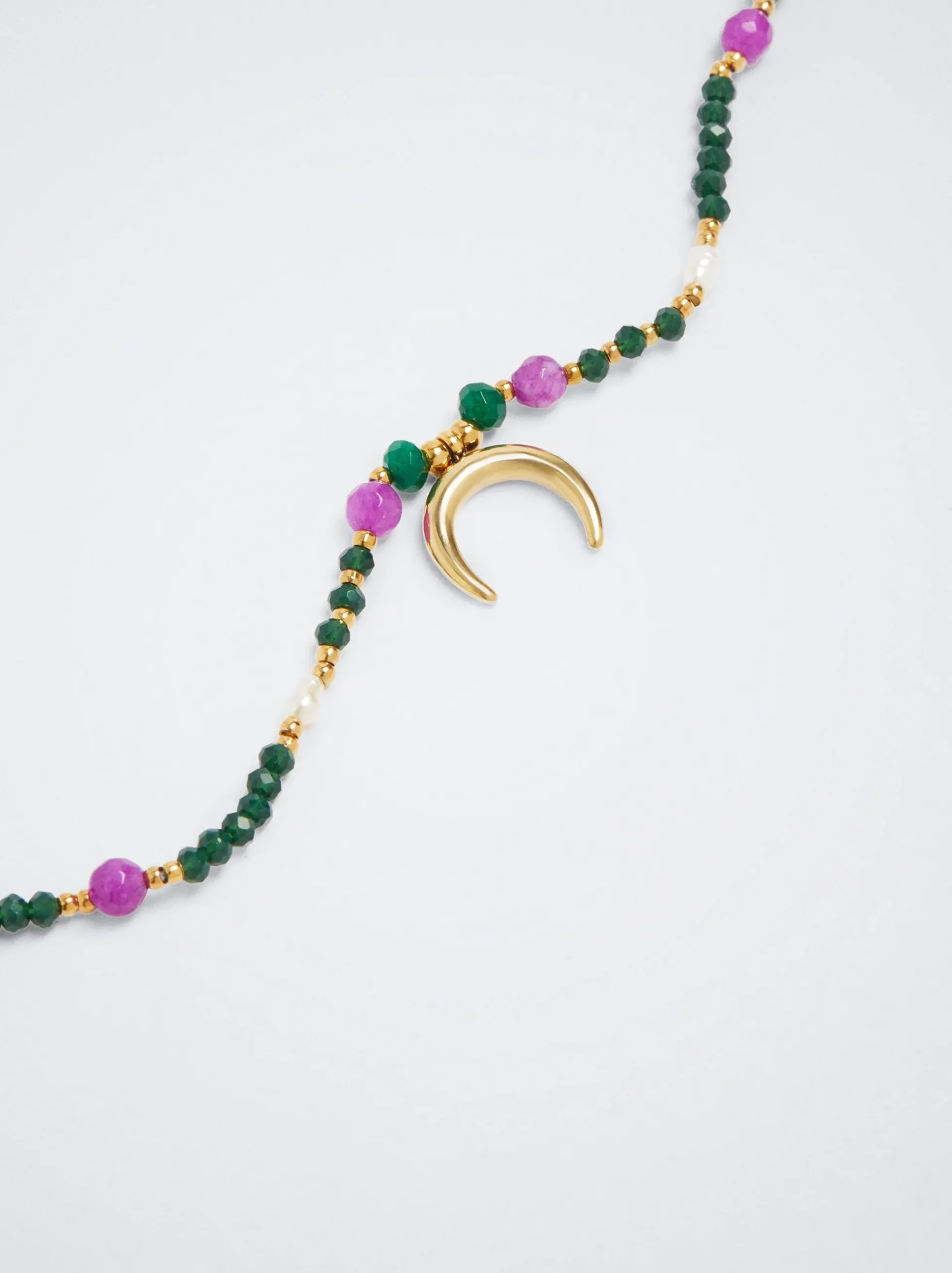 Steel Necklace With Semiprecious Stone|Parfois Fashion