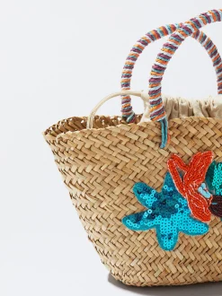Straw Tote Bag With Beads And Sequins|Parfois Flash Sale