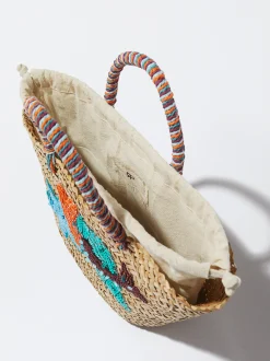 Straw Tote Bag With Beads And Sequins|Parfois Flash Sale