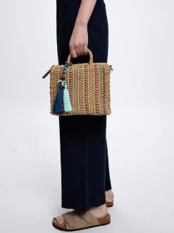 Straw Tote Bag With Detachable Pendant|Parfois Sale