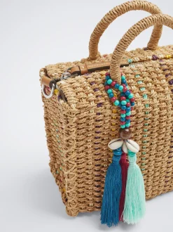 Straw Tote Bag With Detachable Pendant|Parfois Sale