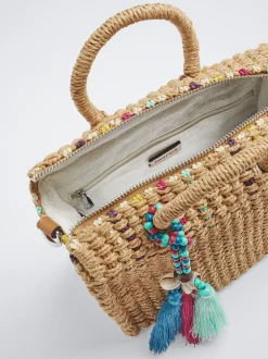Straw Tote Bag With Detachable Pendant|Parfois Sale