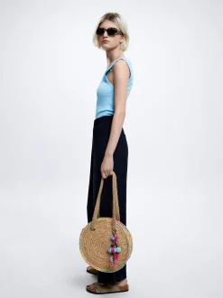 Straw Tote Bag With Pendant|Parfois Outlet